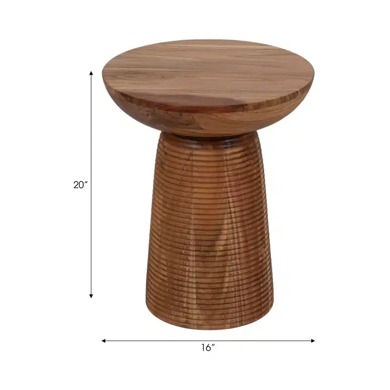 Accent Table Wood Ribbed Base Casual Style for Living Room Bedroom Office - 20 Brown