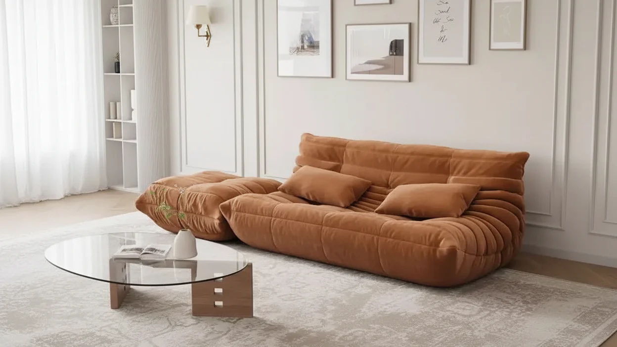 69 Inch Teddy Sofa, Loveseat Bean Bag Couch with Deep Seat, Upholstered Couches for Living Room, Bedroom, Apartment