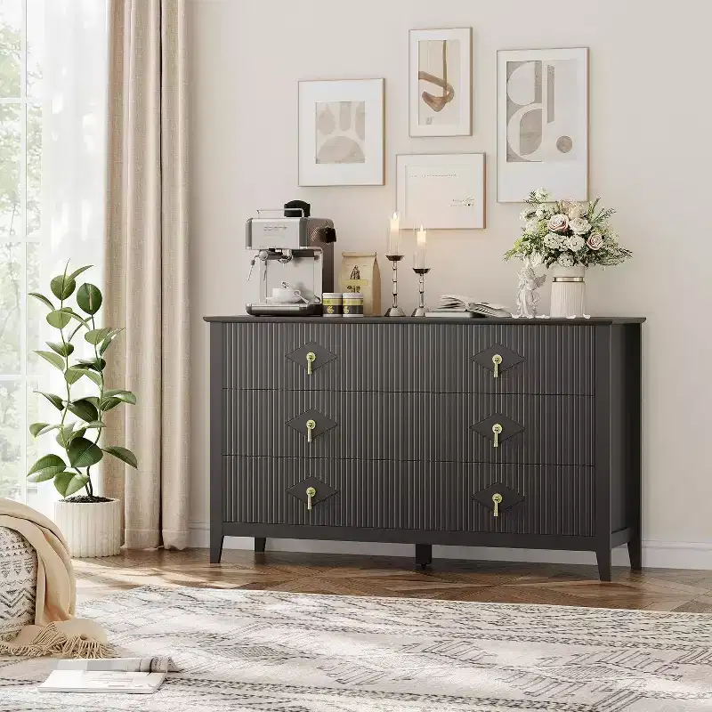 Tall Fluted Dresser, 5-Drawer Wood Storage Cabinet for Bedroom & Living Room