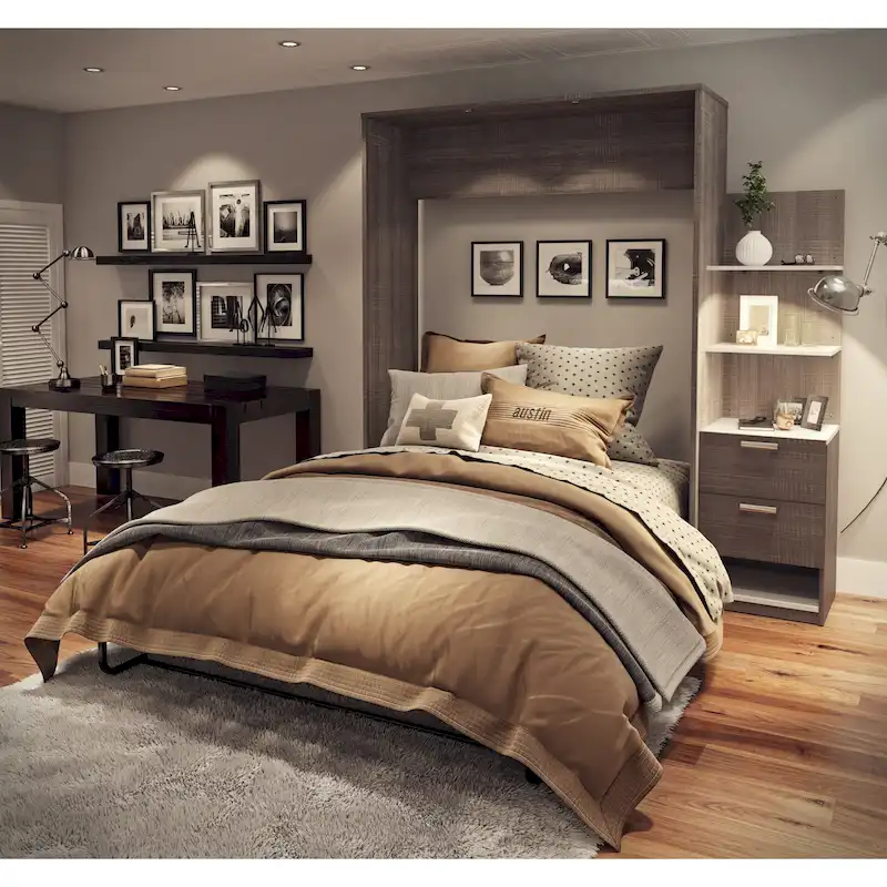 Queen Murphy Bed with Nightstand and Floating Shelves (85W)