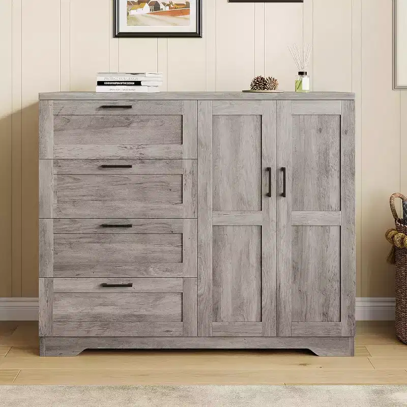 2-Door Wardrobe Dresser Closet Armoire with 4 Drawers & Hanging Rod