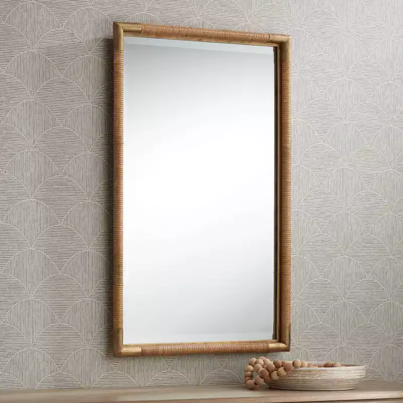 Uttermost Kampar Antiqued Gold and Rattan 23 x 36 Vanity Mirror