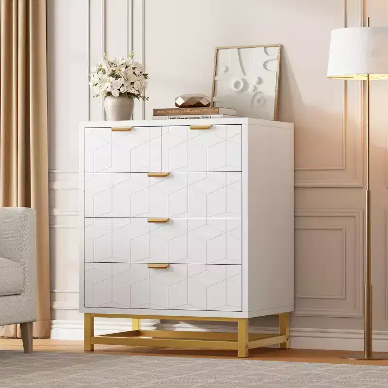Drawer Dresser with Metal Legs, Wood Dressers Chest Organizer with Wide Storage, Modern Chest of Drawers for Bedroom, Living Room,Hallway