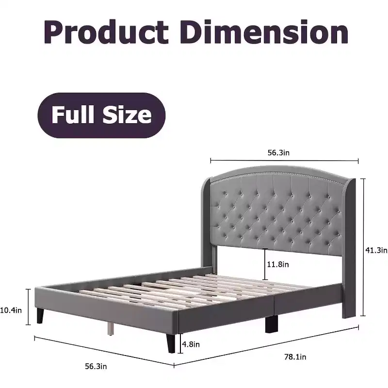 Upholstered Platform Bed Frame with Wingback Headboard, Soft Velvet and Button Tufted Design, Wood Slat Support, Easy Assembly