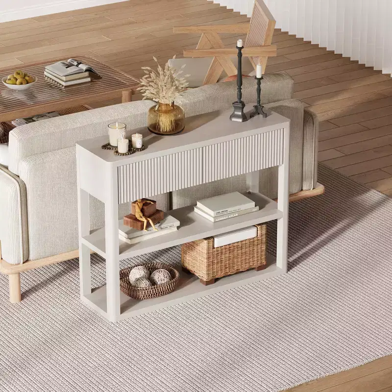 COZONY 34.6 Tall Fluted Console Table with 2 Drawers, 3-Tier Narrow Entryway Sofa Table for Hallway Living Room