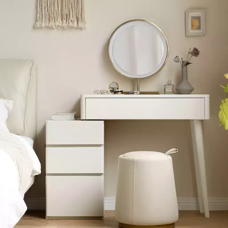 Modern Wooden Vanity Table with 4 Drawers and Stool