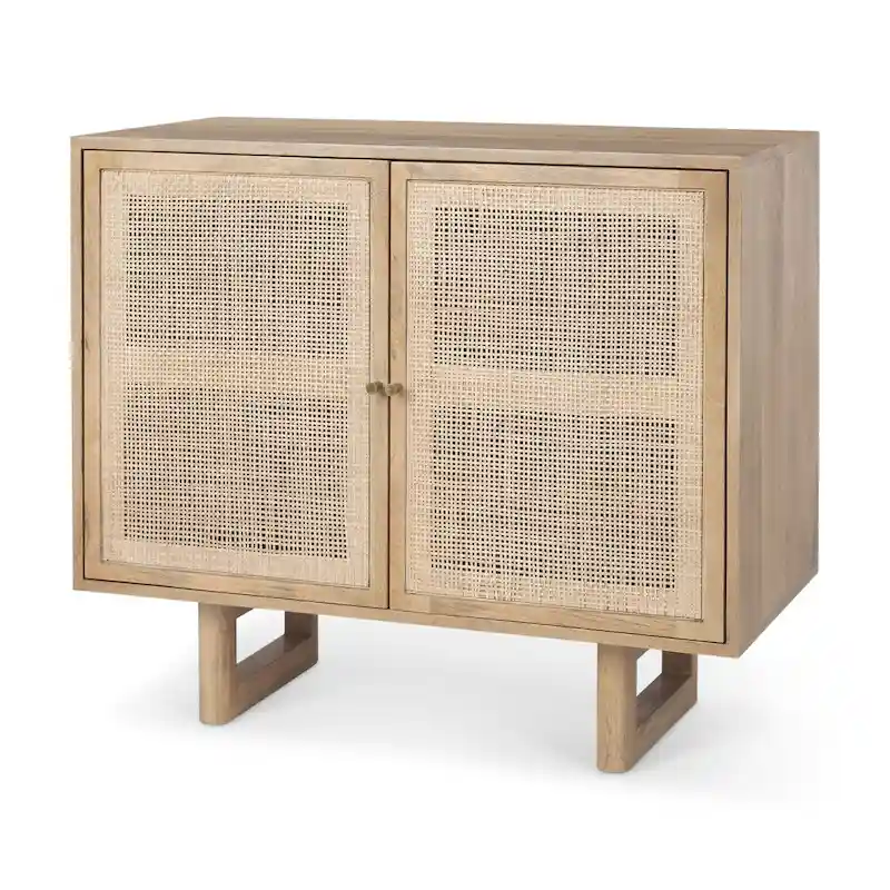 Grier Light Brown Solid Wood w/ Cane Doors Accent Cabinet