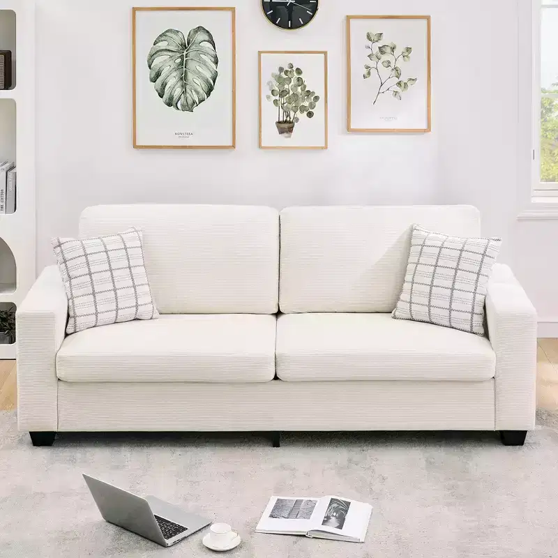 83 Modern Sofa, Corduroy 3 Seater Deep Seat Couch with Wide Armrest, Removable Washable Cushion Cover, Comfy Sofa