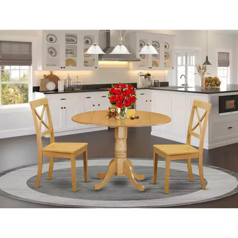 HomeStock Belmont 3 PC Dublin kitchen table set-Dining table and 2 wood seat kitchen chairs in Oak