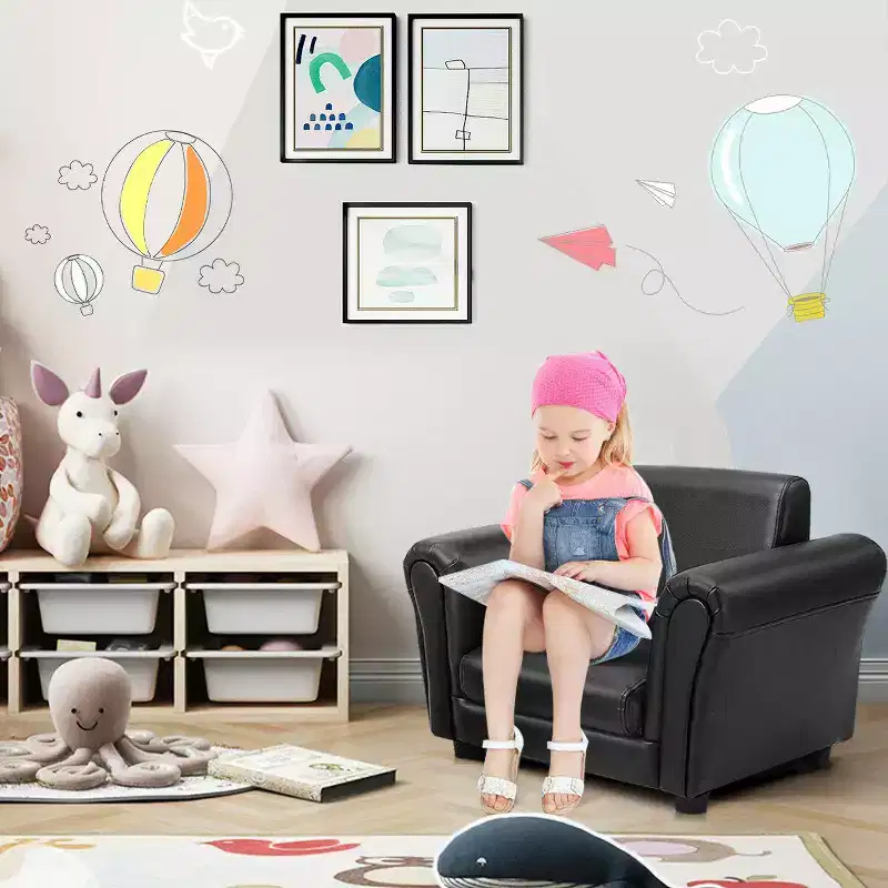 Kids Sofa Armrest Chair Couch Children Toddler Birthday Gift w/ Ottoman Black