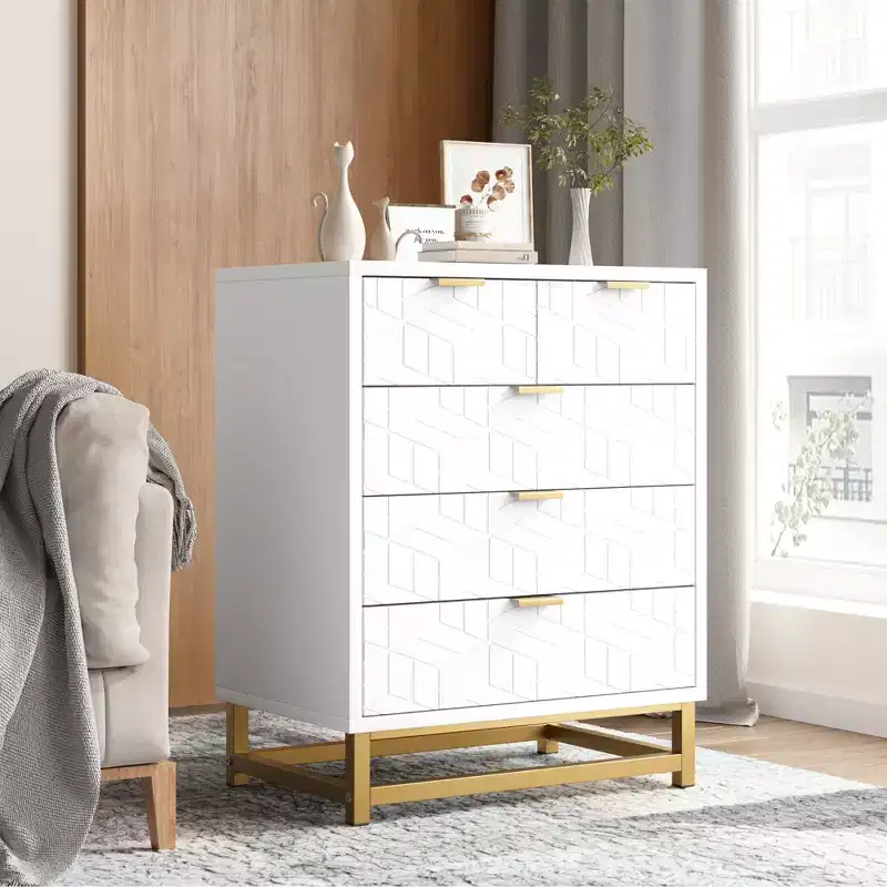 Large Dresser for Hallway,Chest of Drawers with Metal Base,5 Drawer Dresser for Bedroom, Modern Dresser Chest Cabinet Organizer