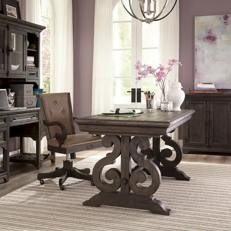 Writing Desk, Weathered Peppercorn Finish, Solid Wood Construction, Home Office Style