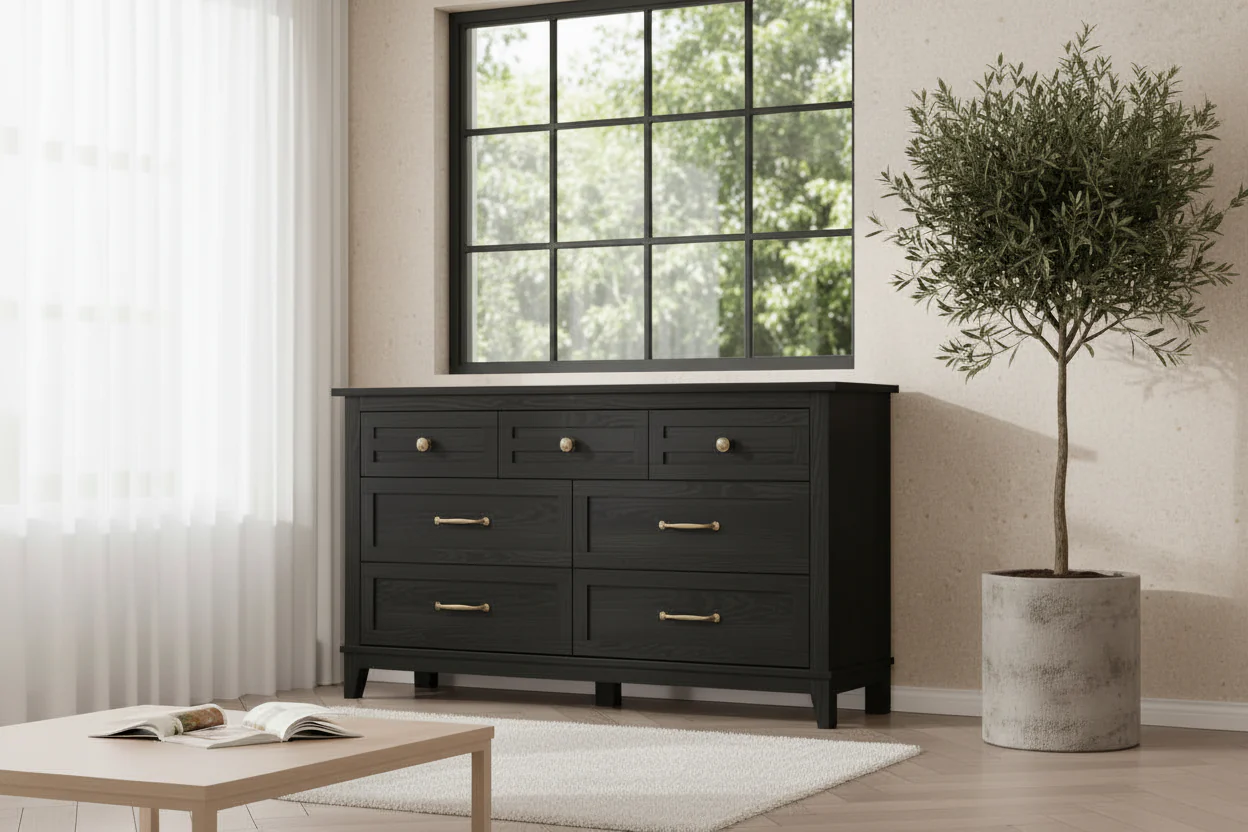 7 Drawer Dresser, 54 Wide Chest with Storage, Wooden Closet Organizer for Bedroom, Living Room, Entryway