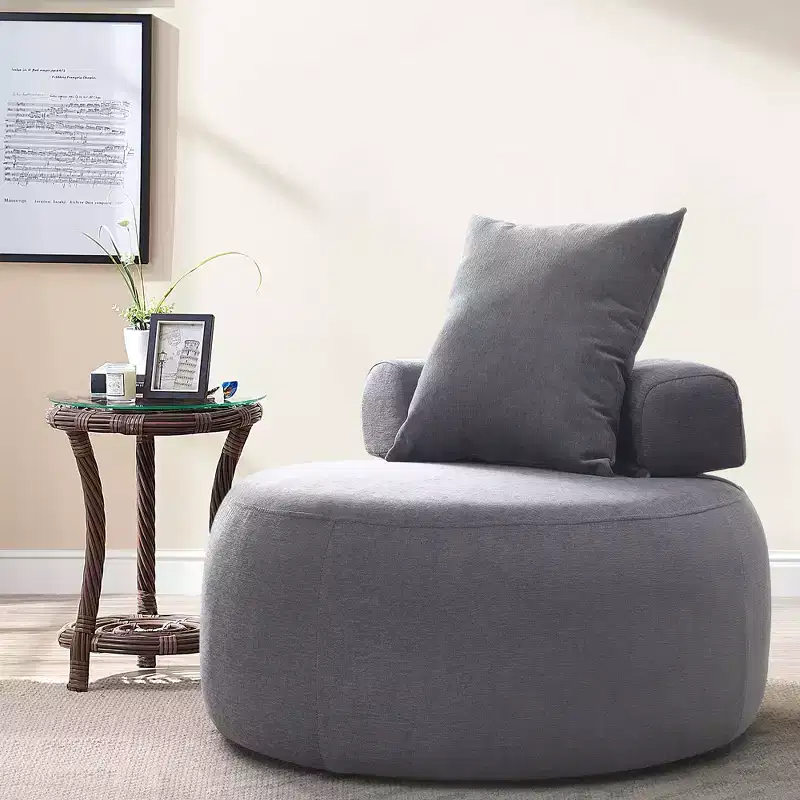 32 Modern Round Chair, Single Lounge Chaise Upholstered Sofa Bed, Chenille Bean Bag Chiar with Pillows for Living Room, Bedroom, Apartment, Reading