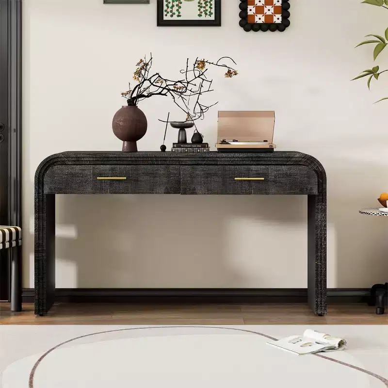 Console Table with 2 Drawers, Entryway Sofa Table for Living Room Hallway Bedroom in Natural or Black