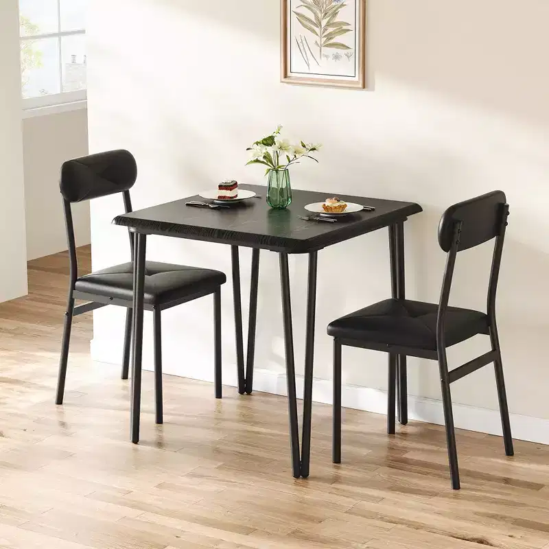Whizmax Small Dining Table Set for 2, 3 Piece Kitchen Bar Dinette Square, with PU Upholstered Chairs