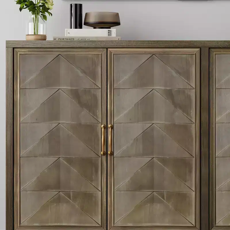 Okak Modern Sideboard Cabinet, Buffet Cabinet With 4 Stylish Geometric Design Doors, Storage Cabinet for Living Room, Office, Kitchen