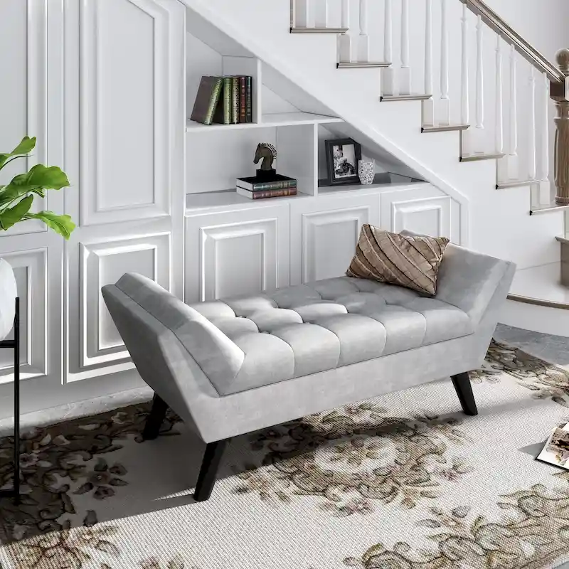 end of bed bench Entryway Bench Modern Fabric Footstool for Hallway with Wooden Legs