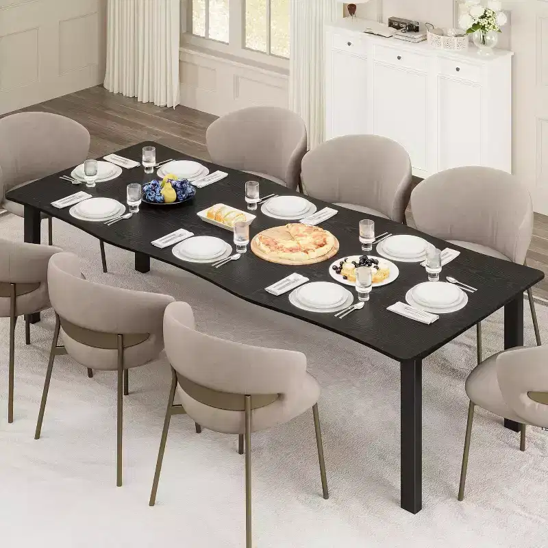 CuisinSmart Dining Table for 6-8, Rectangular Table with Unique Wave Irregular Edge,15MM Thick MDF Top & Metal Frame, for Dining Room