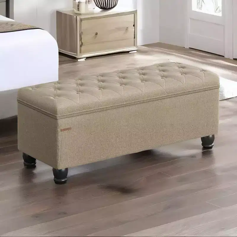 SONGMICS Storage Ottoman Bench Long Bed End Stool with Storage 330.6 lb Load Capacity Solid Wood Legs