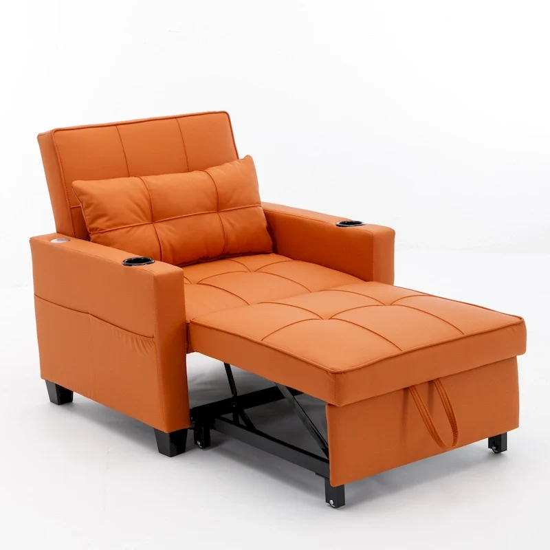 Convertible 3-In-1 Pull-Out Sleeper Chair Bed with USB Port - 34.26 x 68.12 x 33.08