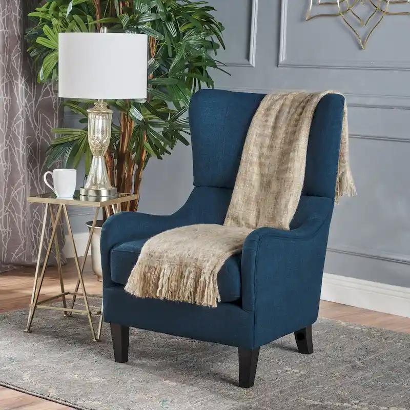 Navy Blue High-Back Wingback Accent Chair, Single Seat