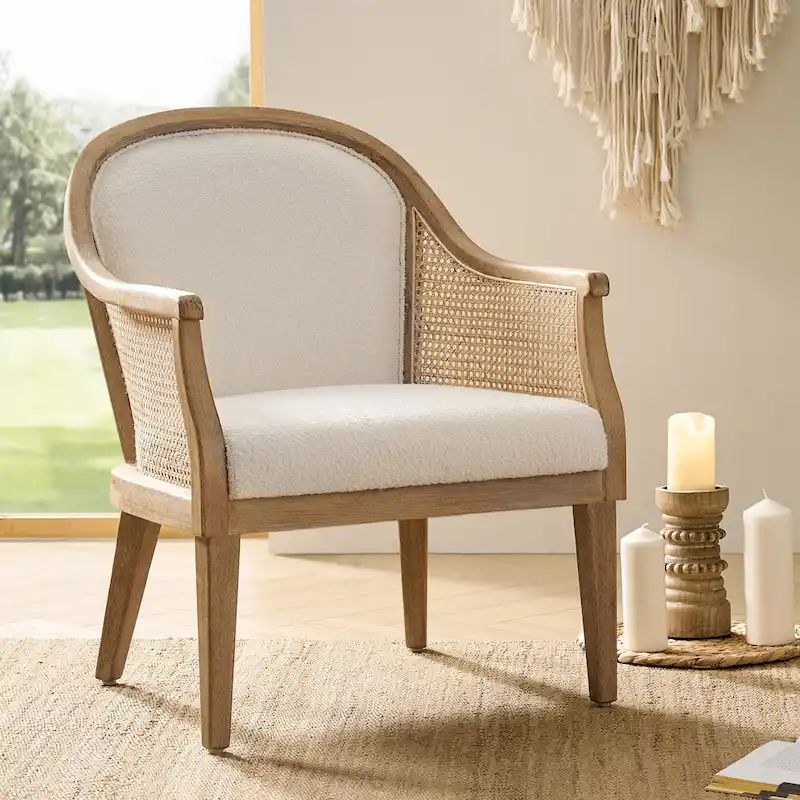Danilo Farmhouse Rattan Solid Wood Armchair with Solid Wood Legs by HULALA HOME