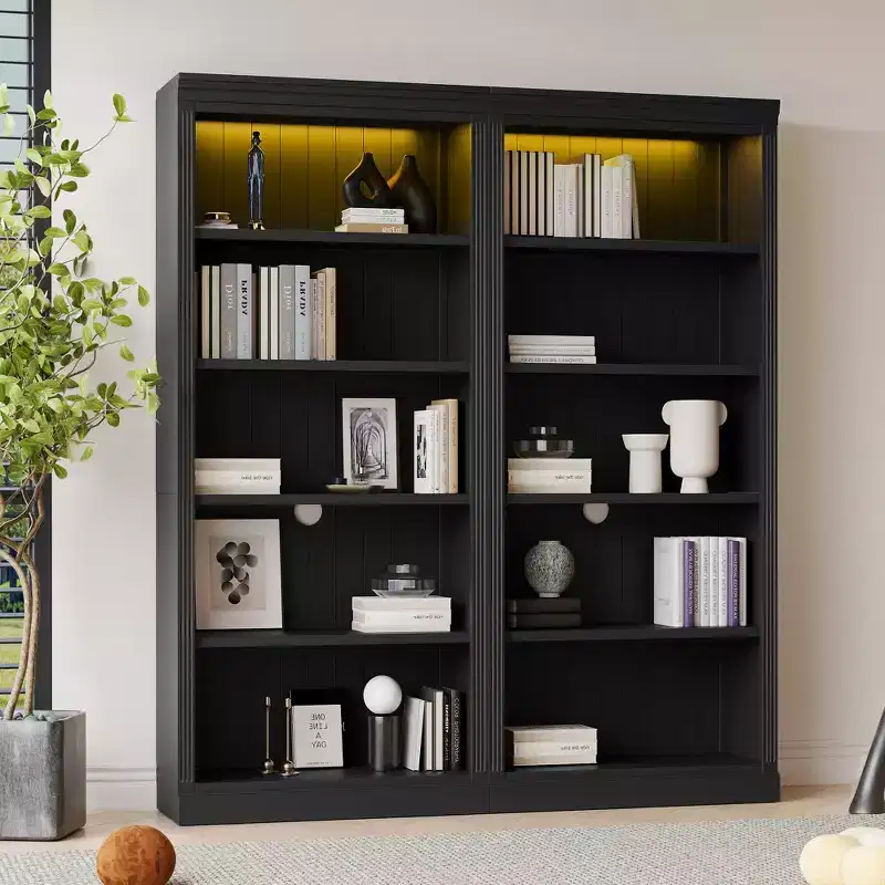 83.4 Tall Wooden Bookcase with LED Light Strip, 5-Tier Adjustable Bookshelves & Storage Organizer for Living Room & Home Office