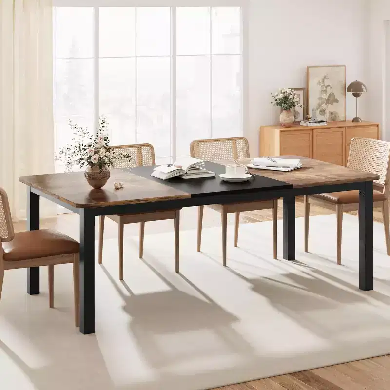 Industrial Dining Table for 6-8 People, 78.7 Long Wooden Kitchen Table with Sturdy Metal Frame