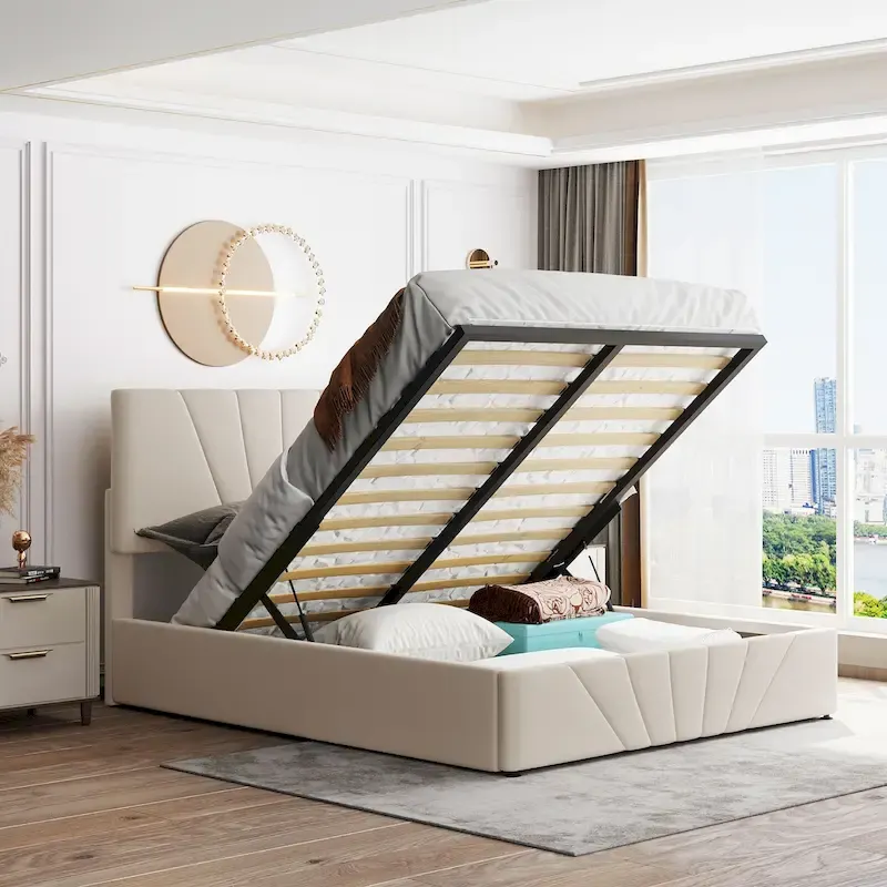 Nestfair Upholstered Platform Bed with a Hydraulic Storage System