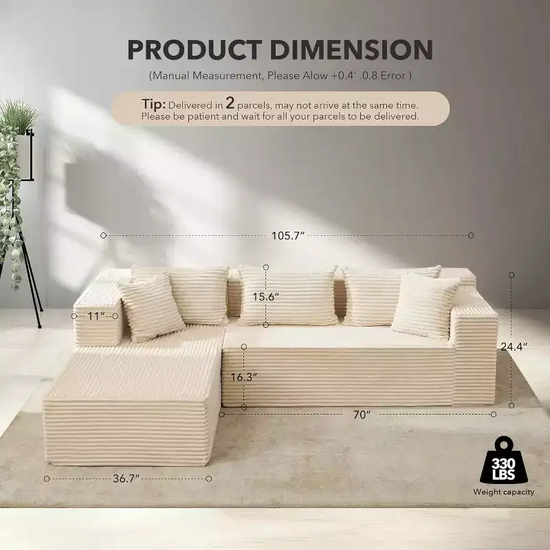 GustoWave 106 Cloud Sectional Couch with L-Shape Chaise,Modern Modular Sofa with Deep Seat,Upholstered Couches for Living Room,Left Facing
