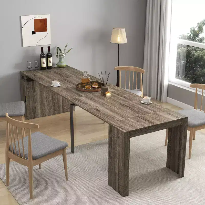 118IN Modern Extendable Dining Table, Multifunctional Kitchen Table with Storage, Space-Saving Foldable Table for Party, Meetings