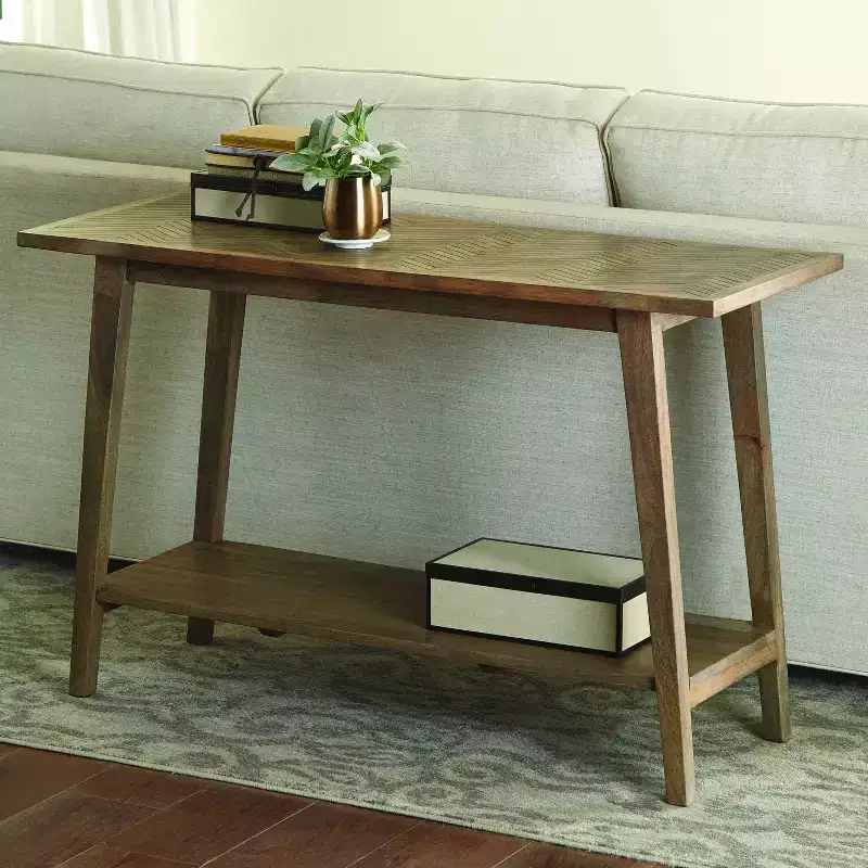 Milani Rectangle Sofa Table Natural - Steve Silver Co.: Mango Wood, Entryway, Fixed Shelf