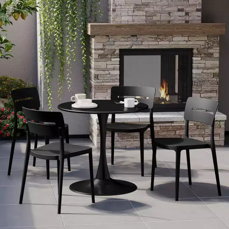 WestinTrends Playa 5-Piece Outdoor Indoor Round Metal Patio Dining Table Set With Stackable Patio Chairs