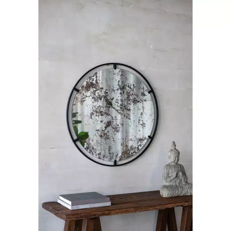 31.5 Inch Industrial Style Round Wall Mirror with Metal Frame