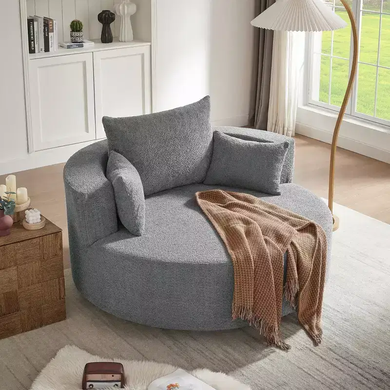 360 Swivel Barrel Accent Chair with Pillows, Comfort Swivel Sofa Chair Round Lounge Chair for Living Room