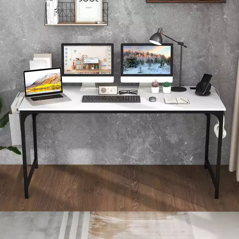 60 Modern Computer Desk with Charging Station with Storage Bag & Headphone Hook White