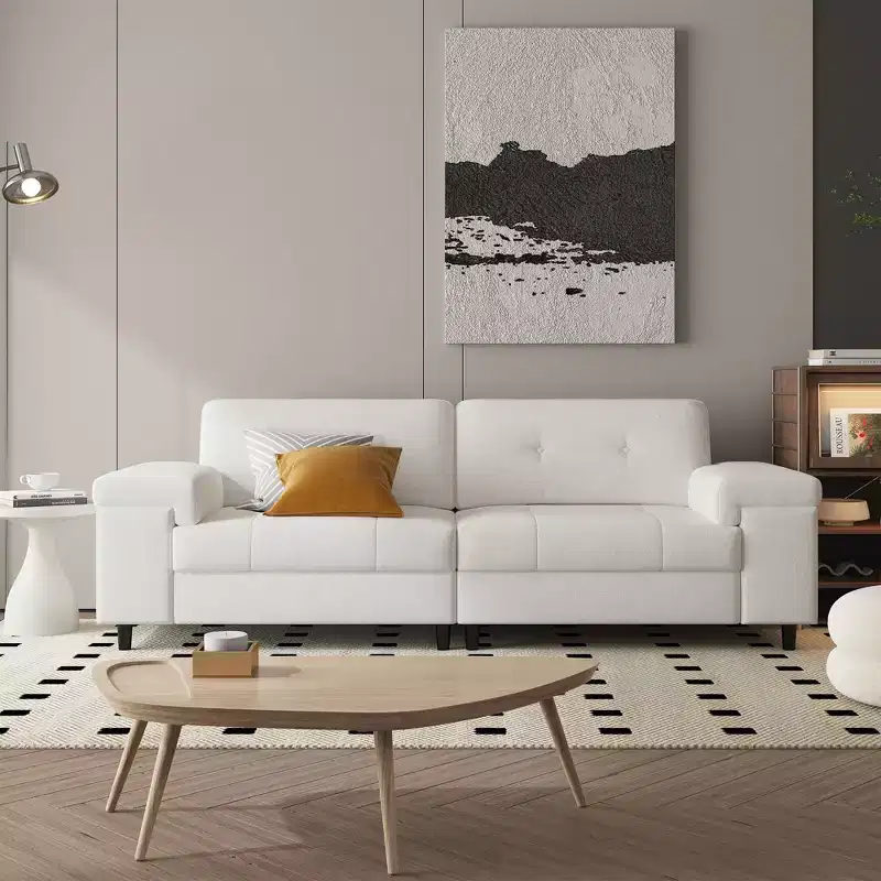 85 Inch 3 Seater Couch with Deep Seat & Adjustable Armrest, Mid Century Modern Living Room Sofa, Comfy Chenille Sofa Comfortable Couches for Bedroom