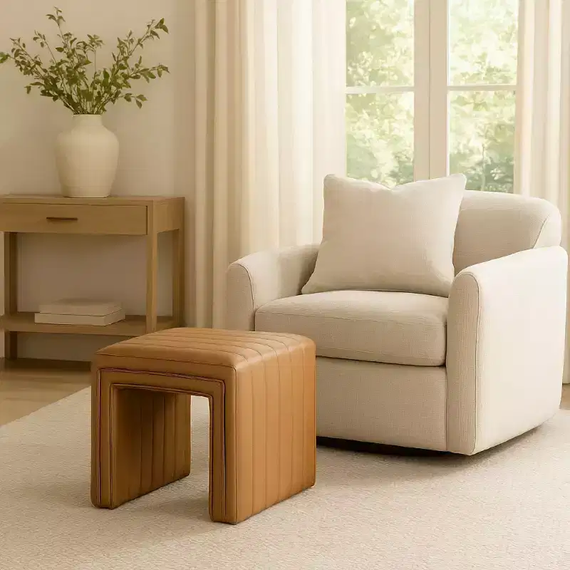 Modern Single Rectangle Top Accent Small Ottoman, Upholstered Footstool for Bedroom, Living Room