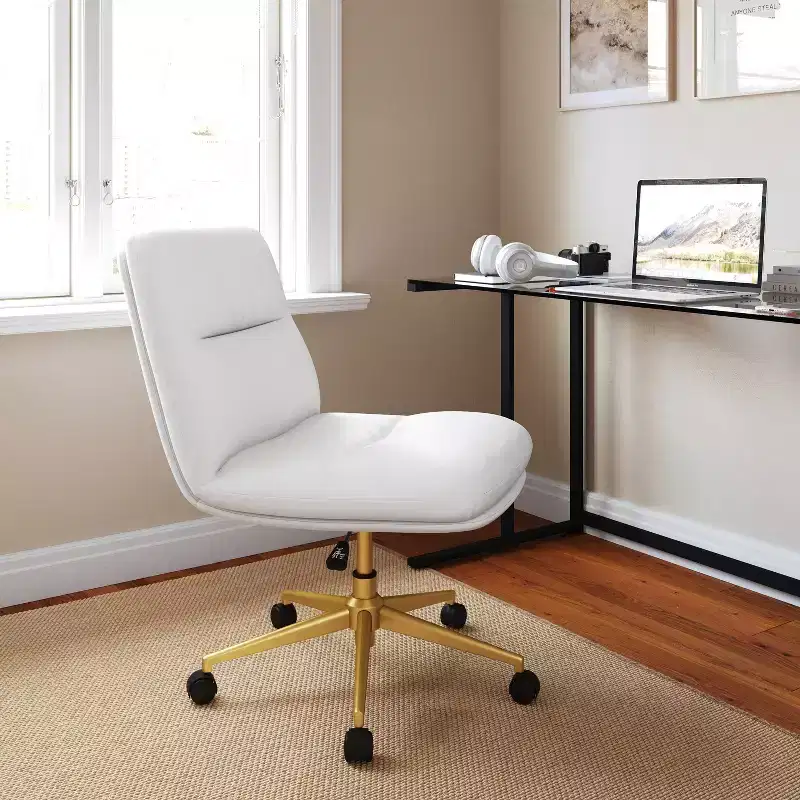 Emma and Oliver Mid-Back Armless Swivel Office Chair with Wheels, Padded Upholstered Back/Seat, Adjustable Height, and Sturdy Frame