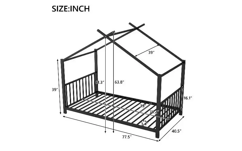 TUYOHW Modern Twin Size Bed Frame, Metal House Platform Bed Frame, Kids Montessori Bed with Headboard, No Box Spring Needed Toddler Bed