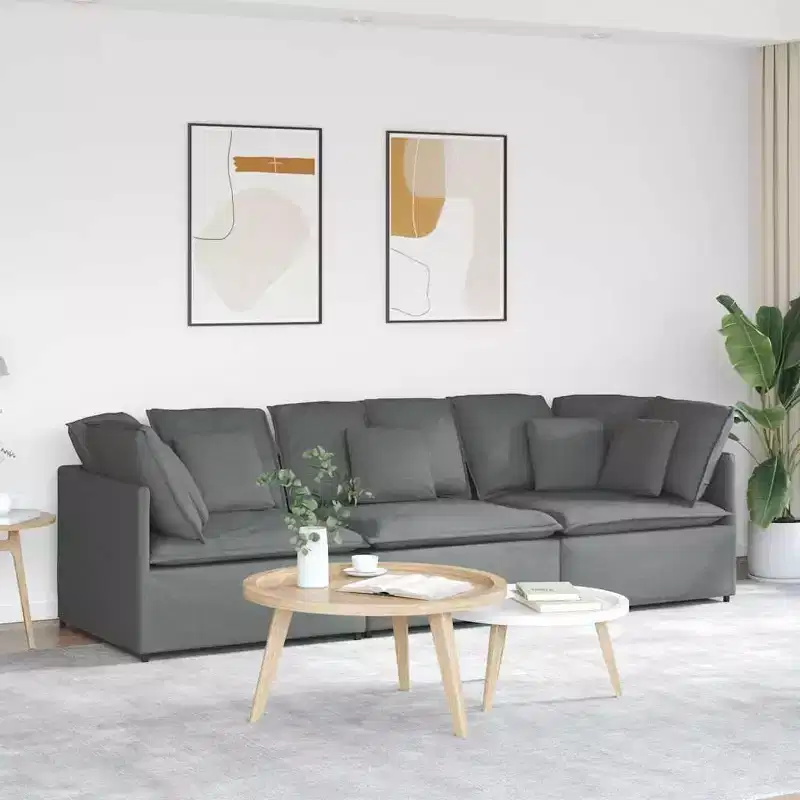 Modular Fabric Sofa in Dark Gray - Durable Metal Frame Couch with Customizable Sections for Living Room/Lounge Seating Furniture