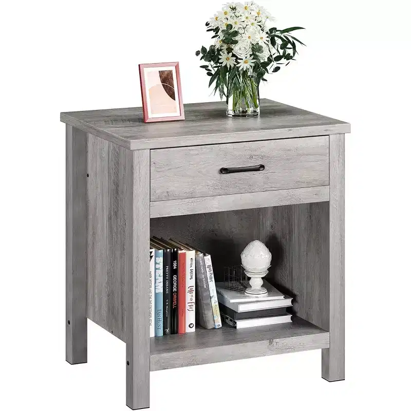 Farmhouse Nightstand Set of 2, Modern End Table with Storage Drawer, Wood Night Stand Side Table for Bedroom Living Room Nursery Office