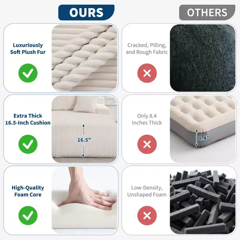 Modern Corduroy Sectional Sofa Bed, Couches with 4 Pillows Deep Seat Chaise Lounge, Apartment Condo Living Room