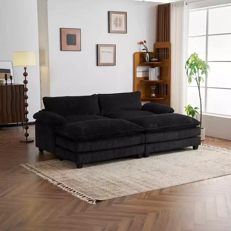 Karl Home |90'' W Off-white Corduroy Modular Cloud Couch Sleeper Sofa