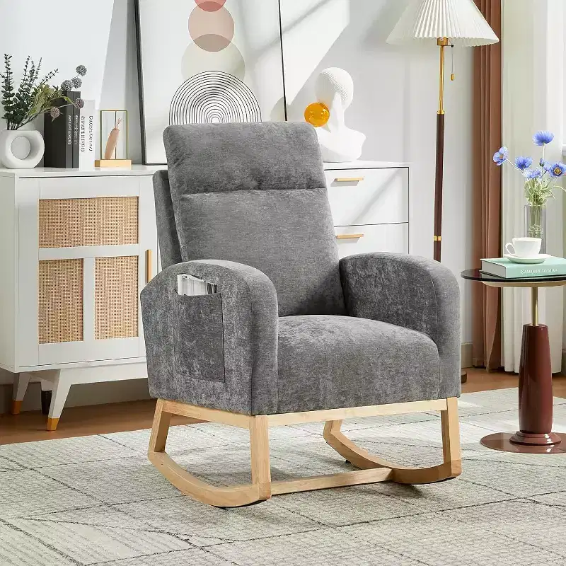 Rocking Glider Chair Modern Upholstered, Wingback Accent Rocker Chair Upholstered Tall Back Arm Chair