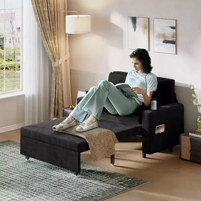 3-In-1 Pull-Out Couch, 56 Loveseat Sleeper Sofa Bed with Cup Holders & USB Charging, Full Size Pull-Out Sofa Couch