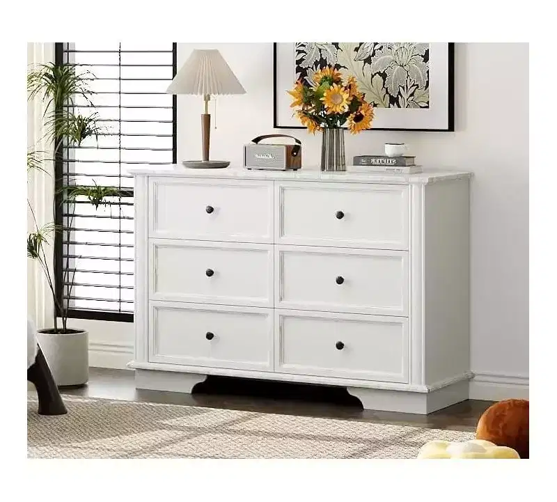 White 6-Drawer Wood Dresser for Bedroom, Chest of Drawers