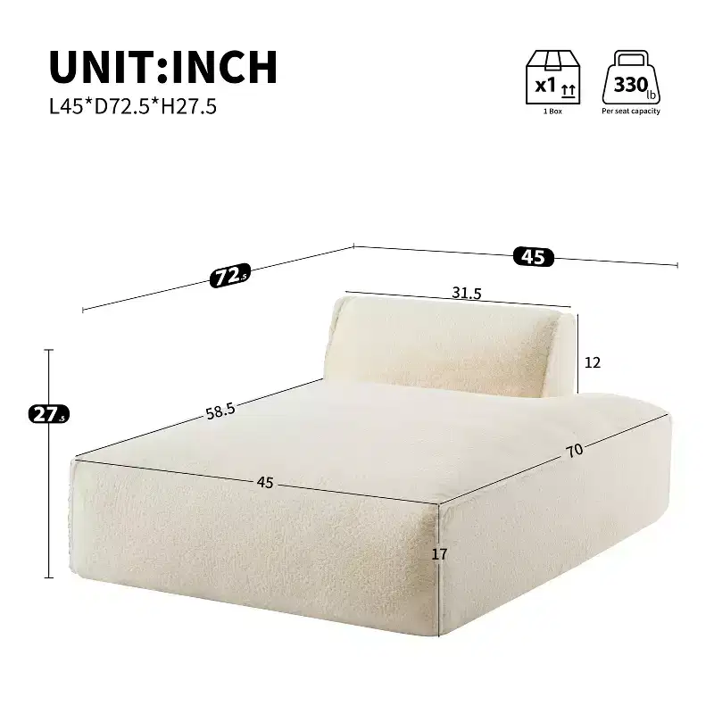 72.5'' Oversized Left-Facing Modular Sofa Bed, Fully Compressed No-Assembly Sofa for Living Room, Elderly-Friendly 1-Seat Foam Couch