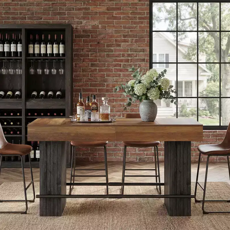 MAYEERTY 62.2 Industrial Bar Table, Counter Height Pub Dining Table for Kitchen Living Room